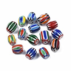Mixed Color Handmade Millefiori Lampwork Beads, Barrel, Mixed Color, 10~13x8~10mm, Hole: 1.4~2mm