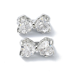 Clear Brass Pave Cubic Zirconia Multi-Strand Links, 3-Hole, Bowknot, Platinum, Clear, 7x12x7mm, Hole: 1.2mm