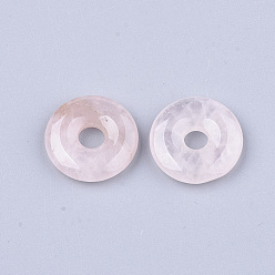 Rose Quartz Natural Rose Quartz Pendants, Donut/Pi Disc, Donut Width: 10~10.5mm, 25~26x4.5~5.5mm, Hole: 5mm