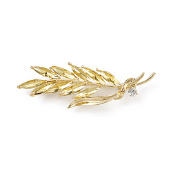 Leaf Rhinestone Brooch Pin, Light Gold Alloy Lapel Pin for Backpack Clothes, Light Gold, 73.5x25x5mm