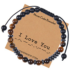 I love you" - Morse code bracelet (with card) Natural Stone Morse Code Couple Bracelet with I Love You Message - Handmade Weave Jewelry