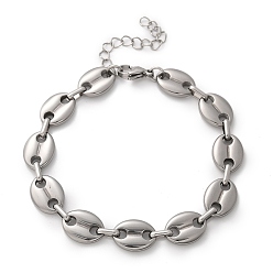 Нержавеющая Сталь Цвет 304 браслеты-цепочки с овальными звеньями из нержавеющей стали для мужчин и женщин, ссылка на кофейные зерна, цвет нержавеющей стали, 8-3/8 дюйм (21.2 см), ссылка: 14.5x11x3 mm