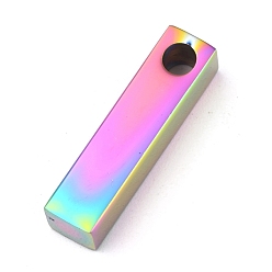 Rainbow Color Ion Plating(IP) 304 Stainless Steel Pendants, Rectangle/Bar, Rainbow Color, 20x5x5mm, Hole: 3mm