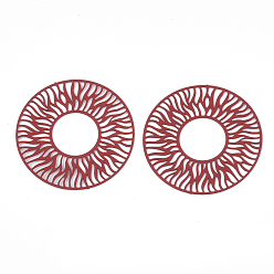 Red 430 Stainless Steel Filigree Joiners Links, Spray Painted, Etched Metal Embellishments, Donut, Red, 30x0.3mm