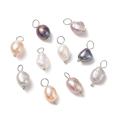 Platinum Natural Cultured Freshwater Pearl Pendants, with Brass Ball Head Pins, Two Sides Polished, Platinum, 15~17x6~9x5~7mm, Hole: 3.5mm