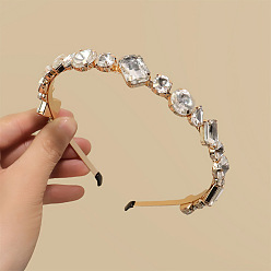 Crystal Glass Rhinestone Hair Bands, Golden Tone Iron Hair Accessories for Women Girls, Crystal, 150x130mm