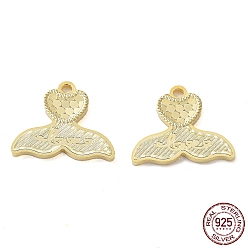 Real 18K Gold Plated 925 Sterling Silver Pendants, Fishtail with Polka Dot & Word Love Charm, Textured, Real 18K Gold Plated, 12x15x1.2mm, Hole: 1.4mm