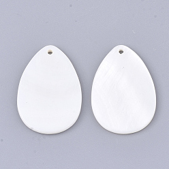 Beige Freshwater Shell Pendants, teardrop, White, 29~29.5x20x2mm, Hole: 1.4mm