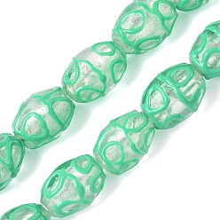 Светло-зеленый Ручной Щепка фольга стеклянные бусины, с эмалью, баррель, светло-зеленый, 15.5~17.5x10.5~12.5 мм, отверстие : 1.2 мм