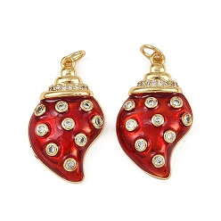 Красный Латунные микро проложить кубического циркония подвески, форма спиральной оболочки, с эмалью, стойки покрытие, без свинца и без кадмия, долговечный, с целью перехода в кольце, реальный 18 k позолоченный, красные, 26x15x5 мм, отверстие : 3 мм