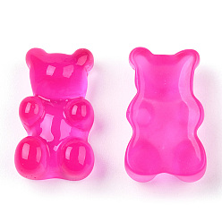 Deep Pink Translucent Resin Cabochons, Bear, Deep Pink, 18.5x11x7mm