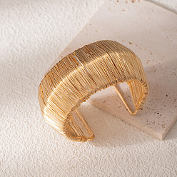 Золотой Браслеты-манжеты из железной проволоки, широкие браслеты для женщин, золотые, внутренний диаметр: 2.56 дюйм (6.5 см), шириной 38 мм 