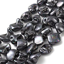 Черный Гальванические оболочки жемчужные бусы пряди, самородки, чёрные, 13~21x11~18x8~13 мм, отверстие : 1 мм, около 22~23 шт / нитка, 14.96~15.75'' (38~40 см)