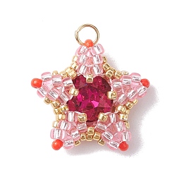 Pink TOHO Seed Loom Pattern, Star Pendants, Pink, 18x19.5x6.5mm, Hole: 2.5mm