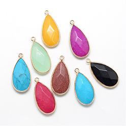 Mixed Color Natural & Synthetic Mixed Stone Pendants, with Platinum Tone Brass Findings, Faceted, teardrop, Mixed Color, 32.5~33x16x6mm, Hole: 2.5mm