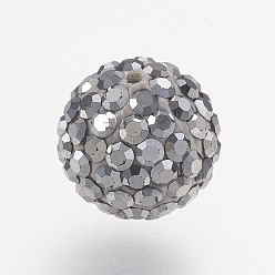 566_Jet Hematite Czech Rhinestone Beads, PP6(1.3~1.35mm), Pave Disco Ball Beads, Polymer Clay, Round, 566_Jet Hematite, 4~4.5mm, Hole: 1mm, about 20~30pcs rhinestones/ball