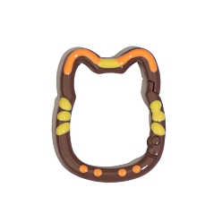 Saddle Brown Spray Painted Alloy Spring Gate Ring, Cat, Saddle Brown, 35x28x3.9mm