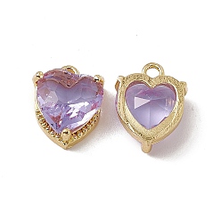 Tanzanite Heart K9 Glass Charms, Faceted, with Light Gold Tone Brass Findings, Tanzanite, 13x10.5x5mm, Hole: 1.6mm