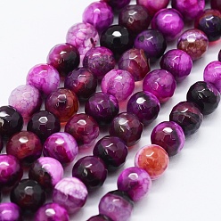 Magenta Faceted Natural Agate Beads Strands, Dyed & Heated, Round, Magenta, 6mm, Hole: 0.5mm, about 63pcs/strand, 14.4 inch(36.5cm)