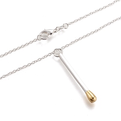 925 Sterling Silver Plated Brass Matchstick Pendant Necklaces, with Lobster Claw Clasps, Lead Free & Cadmium Free, 925 Sterling Silver Plated, 17.91 inch(45.5cm)
