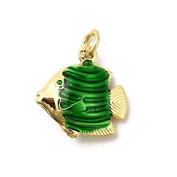 Зеленый Латунь эмаль подвески, рыбы прелести, без свинца и без кадмия, долговечный, стойки покрытие, реальный 18 k позолоченный, зелёные, 18x17.5x6.5 мм, отверстие : 3.5 мм