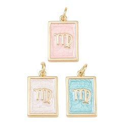 Virgo Brass Enamel Pendants, Rectangle Charms, Rack Plating, Cadmium Free & Lead Free, Long-Lasting Plated, Golden, Virgo Charms, 17.5x11x2mm, Hole: 3mm
