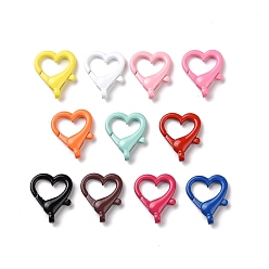 Mixed Color Spray Painted Alloy Lobster Claw Clasps, Heart, Mixed Color, 20x16.5x4.5mm, Hole: 2mm, inner diameter: 12x6mm