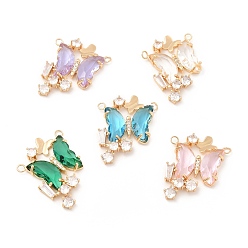 Mixed Color K9 Glass Pendants, with Light Gold Brass Finding, Butterfly Charms, Mixed Color, 28.5x23x4mm, Hole: 2mm