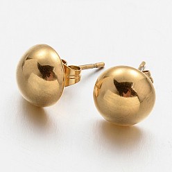 Golden 304 Stainless Steel Ear Studs, Hypoallergenic Earrings, Half Round/Dome, Golden, 16.5x8x5mm, Pin:0.8mm