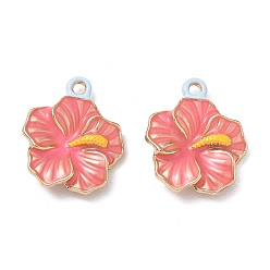 Hot Pink Alloy Enamel Pendants, Flower Charms, Long-Lasting Plated, Golden, Rack Plating, Hot Pink, 19x16x4mm, Hole: 1.6mm