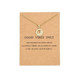 Солнце Ожерелья с подвесками из латуни с прозрачным кубическим цирконием и микропаве, ожерелья из нержавеющей стали, золотые, Вс & луна, 16.14~19.69 дюйм (41~50 см)