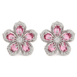 Фламинго Серьги-гвоздики с кубическим цирконием, стеллаж для латунных украшений для женщин, платина, фламинго, 19x19.5 мм