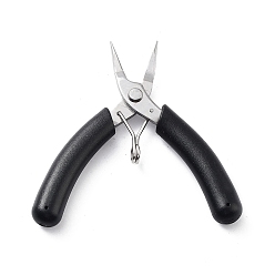 Black Stainless Steel Jewelry Pliers, Flat Nose Plier, with Plastic Handle & Jaw Cover, Black, 8.1x10.9x1.2cm
