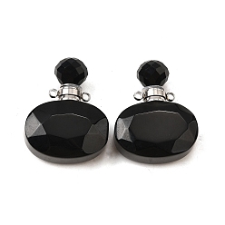 Обсидиан Кулоны для духов из натурального обсидиана, с 304 фурнитурой из нержавеющей стали, граненые, овальные амулеты, цвет нержавеющей стали, 32~33x25~26x10.5~11.5 мм, отверстие : 1.9 мм