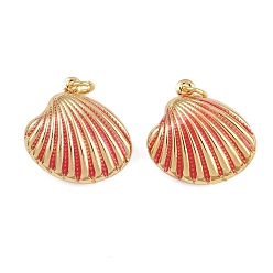 Pink Подвески в форме ракушек из латуни с эмалью, с прыжковых колец, золотые, стойки покрытие, без кадмия и без свинца, долговечный, розовые, 19.5x19x7 мм, отверстие : 3.4 мм