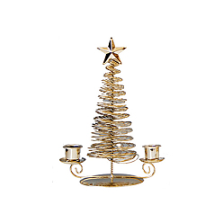 Golden Christmas Theme Iron 2-Candle Holder, Tree, for Wedding, Festival, Party & Windowsill, Home Decoration, Golden, 160x95x235mm
