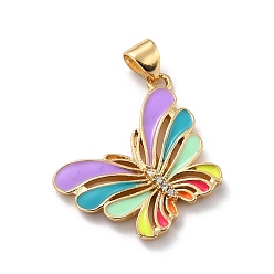 Разноцветный Кулоны из экологически чистой латуни с микропаве и кубическим цирконием, с эмалью, долговечный, реальный 18 k позолоченный, без кадмия и без свинца, бабочка, красочный, 24.5x21x3 мм, отверстие : 4.5x3.5 мм