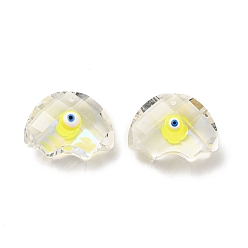 Yellow Transparent Glass Pendants, with Enamel, Faceted, Half Round with Evil Eye Pattern, Yellow, 21x29x14.5mm, Hole: 1.6mm