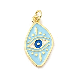 Синий Латунные эмалевые подвески от сглаза, Очарование лошадиных глаз, без свинца и без кадмия, долговечный, стойки покрытие, реальный 18 k позолоченный, синие, 22.5x13x2 мм, отверстие : 3.4 мм