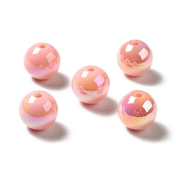 Misty Rose UV Plating Rainbow Iridescent Acrylic Beads, Round, Misty Rose, 15~15.5x15.5~16mm, Hole: 2.7mm