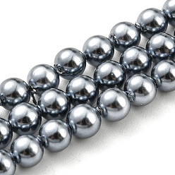 Black Electroplated Natural Shell Beads Strands, Imitation Pearl, Dyed, Round, Black, 4~4.5mm, Hole: 0.7mm, about 93pcs/strand, 15.75 inch(40cm)