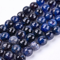 Midnight Blue Natural Agate Round Beads Strand, Dyed, Faceted, Midnight Blue, 10mm, Hole: 1mm, about 38pcs/strand, 14.56 inch