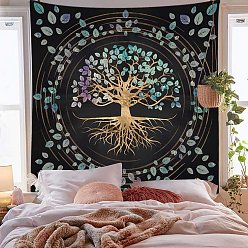 Colorful Polyester Tree of Life Pattern Trippy Wall Hanging Tapestry, Sun Moon Hippie Tapestry for Bedroom Living Room Decoration, Rectangle, Colorful, 1500x1300mm