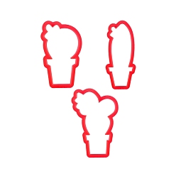 Red PP Plastic Cookie Cutter Set, Biscuit Fondant Cutters, Cactus-shaped, Red, 88~107x47~67x10mm, 3pcs/set