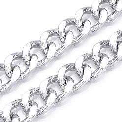 Silver Aluminum Diamond Cut Faceted Curb Chains, Cuban Link Chains, Unwelded, Silver, 21x15x4.5mm