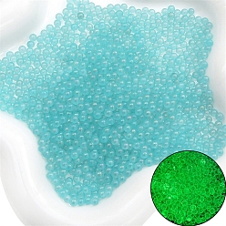 Cyan Luminous Bubble Beads, DIY 3D Nail Art Decoration Mini Glass Beads, Tiny Caviar Nail Beads, Cyan, 2~2.5mm, about 2100pcs/bag.