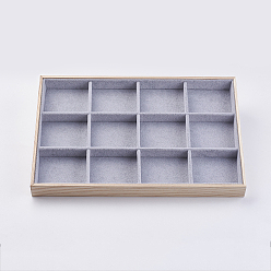 Light Grey Cuboid Wood Ornament Displays, Covered with Velvet, 12 Compartments, Light Grey, 35x24 x3.1cm