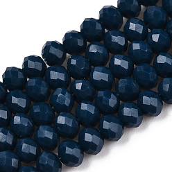 Steel Blue Opaque Solid Color Glass Beads Strands, Faceted, Rondelle, Steel Blue, 2.5x1.5mm, Hole: 0.4mm, about 195pcs/strand, 11 inch(28cm)