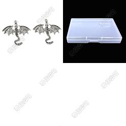 Argent Antique 40pcs pendentifs en alliage de style tibétain supports de strass, Dragon, argent antique, s'adapter pour 1.2 mm strass, 38x40.5x3mm, Trou: 1.8mm