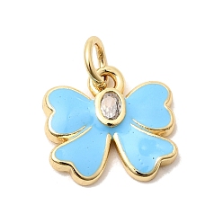 Небесно-голубой Латунные подвески из прозрачного кубического циркония, с эмалью, без свинца и без кадмия, долговечный, очарование бантом, голубой, 12x12.5x2 мм, Перейти кольцо: 5x1 мм, внутренний диаметр: 3 мм